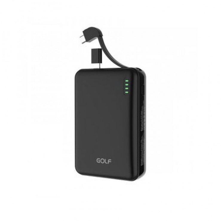 Powerbank golf 10000mah 2.1a cu adaptor lightning + usb-c negru, g73